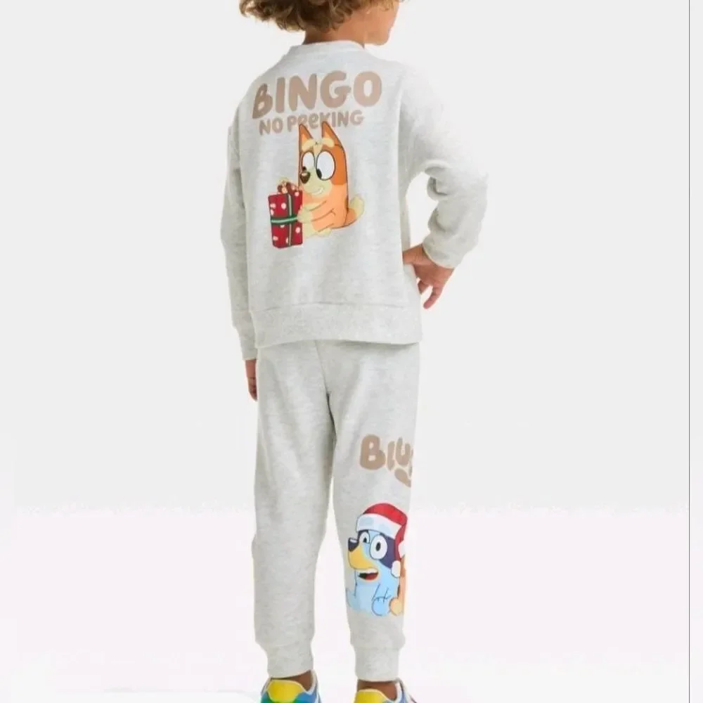 Toddler Unisex Bluey Bingo Christmas 2pc Fleece Sweatsh & Joggers Outfit